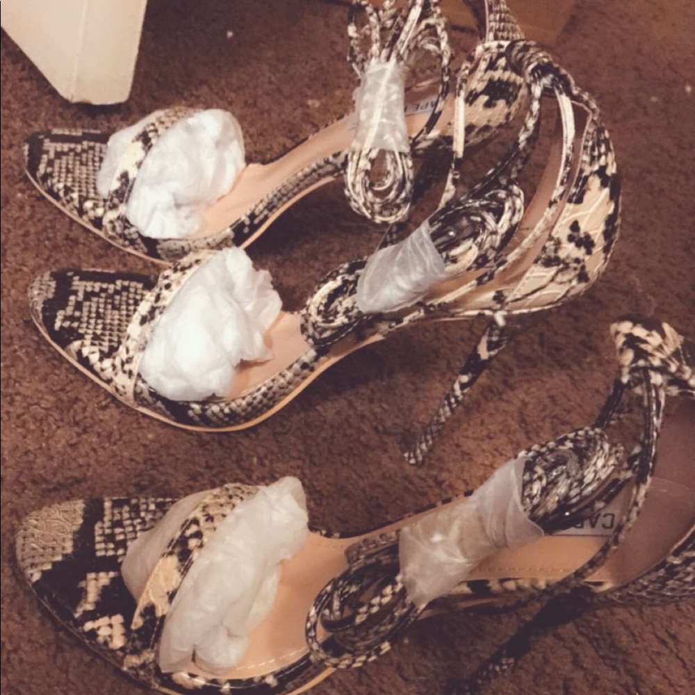 Snakeskin Print Lace Up Heels